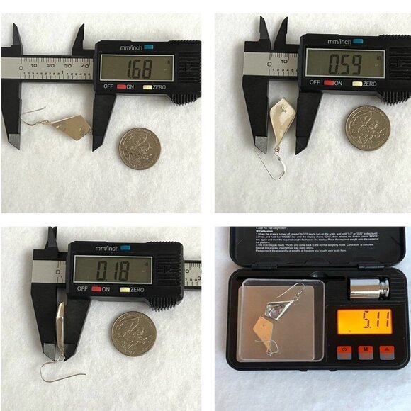 Sterling Silver 925 1.68" Kite Shaped Abalone Shell Inlay Dangle Earrings - Picture 10 of 16